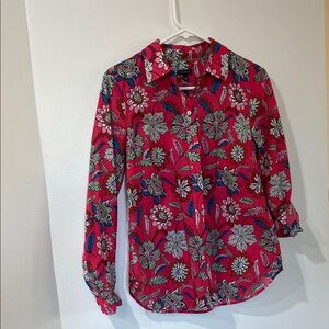 Talbots Blue and Pink Button Down Shirt Notched Collar